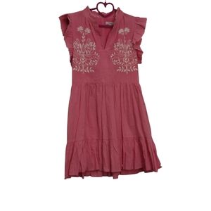 Fate Pink Midi Dress with White Embroidery
